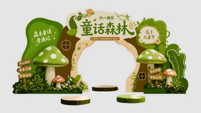 南门网 广告 展板 背景板 美陈 童话森林 儿童节 六一 61