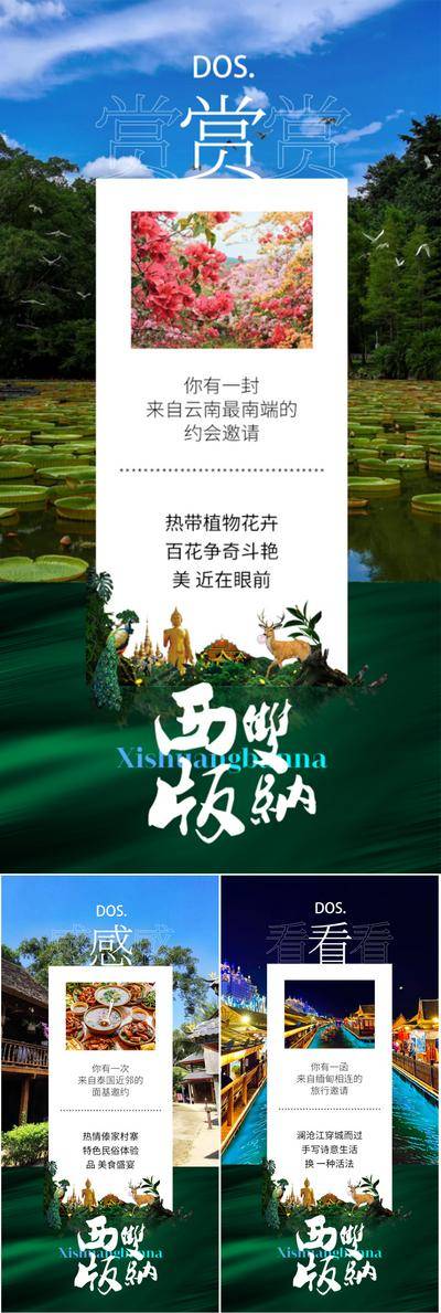 【南门网dcpsd.com】海报 地产 系列 西双版纳 云南 大理 泰国 旅行社 星光夜市 泼水节 寺庙 榴莲 大象 佛塔 森林 自由行 圈图 火把节