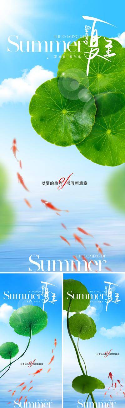 【南门网dcpsd.com】广告 海报 地产 夏至 节气 美业 夏天 阳光 锦鲤 金鱼 荷叶 浮萍 蓝天 白云 晴朗 夏季