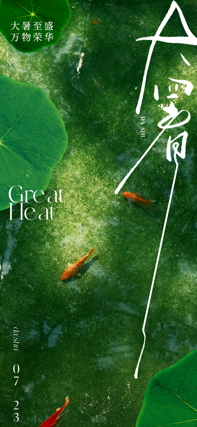 【南门网dcpsd.com】广告 海报 地产 大暑 节气 质感 新中式 美业 荷叶 浮萍 水池 池塘 湖面 锦鲤 鱼 金鱼 水面 睡莲 高级 清新