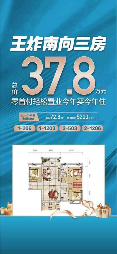 南门网 广告 海报 地产 互相 王炸 南向三房 户型推荐 卖点海报 平面图