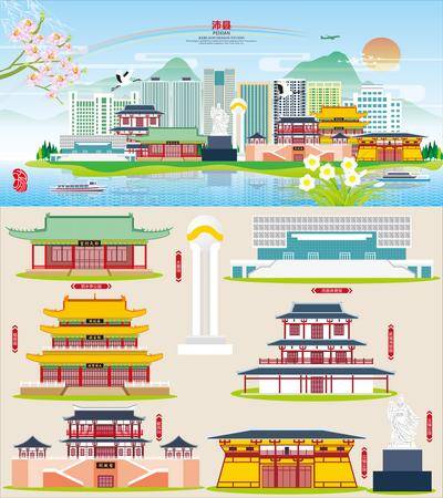 南门网 广告 展板 背景板 沛县 桃园结义 刘备 城市 建筑 地标