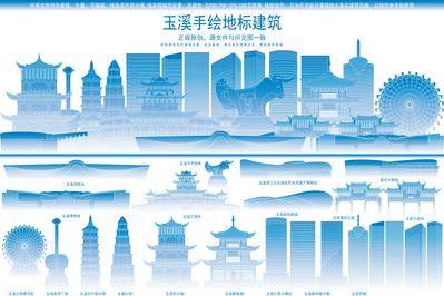 南门网 广告 展板 背景板 玉溪 城市 建筑 地标 剪影