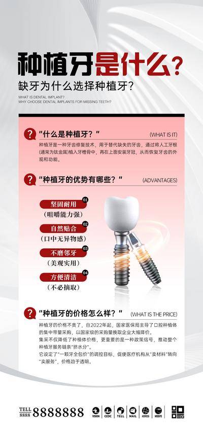 南门网 海报 口腔 牙科 门诊 科普 种植牙 牙齿 小知识 简约