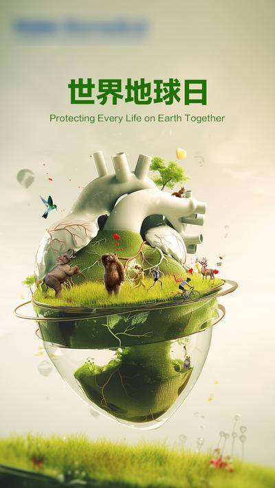 南门网 海报 公历节日 世界地球日 心脏 生物 绿色 