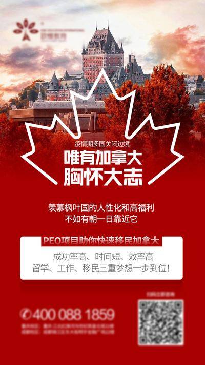 【南门网dcpsd.com】海报 加拿大 教育 培训 留学 移民 红色