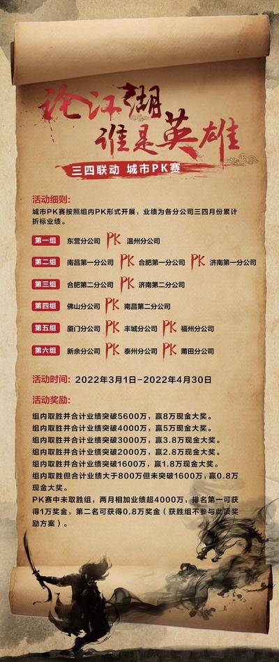 南门网 海报 城市pk赛 激励 营销 论江湖 谁是英雄 水墨 书法 牛皮纸