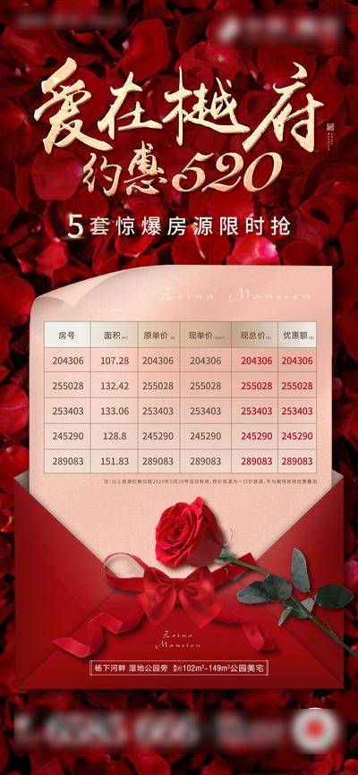 【南门网dcpsd.com】海报 房地产 红金 520 公历节日 表白节 告白节 情人节 玫瑰 促销 特价房