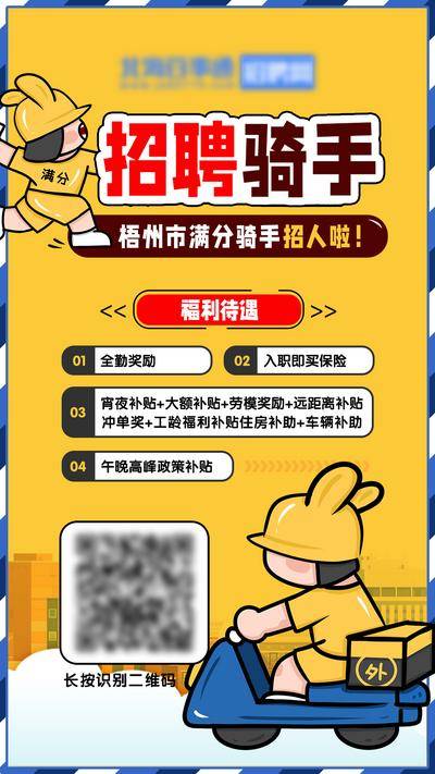 南门网 海报 招聘 外卖 骑手 卡通 福利 待遇