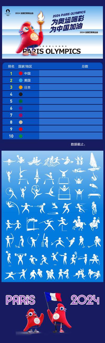 【南门网dcpsd.com】活动展板 物料 2024 贴纸 手举牌 巴黎奥运会 体育运动会 奖牌榜 开幕式 中国加油 吉祥物 热点 图标 icon 矢量 排版