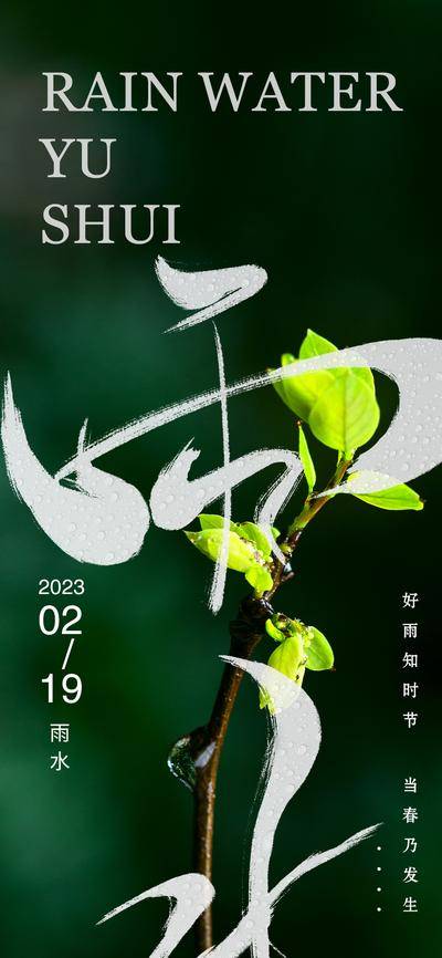 南门网 海报 二十四节气 雨水 春天 书法字 版式 发芽