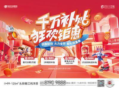南门网 背景板 活动展板 房地产 购房节 双11 促销 置业 好礼 政策 优惠 四重礼 C4D 主画面