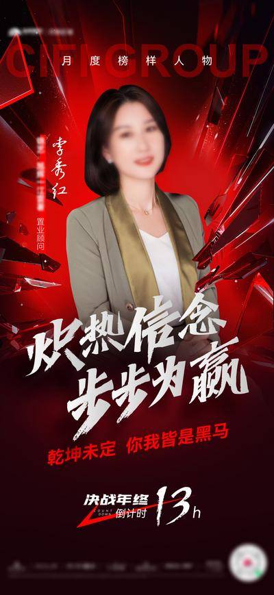 南门网 海报 房地产 决战 倒计时 人物 销冠 年终 冲刺 红色 质感 大气