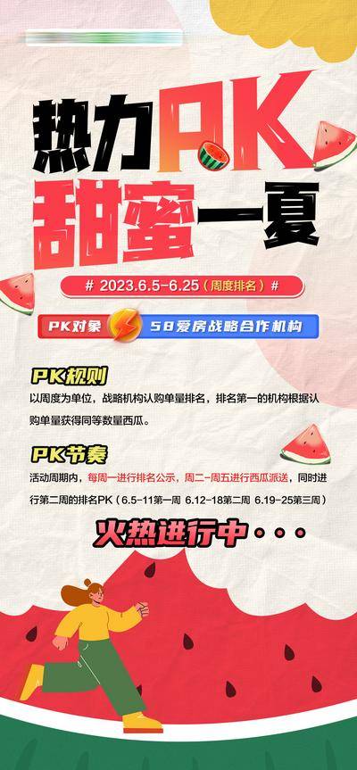 南门网 海报 送西瓜 PK 活动 扁平 手绘