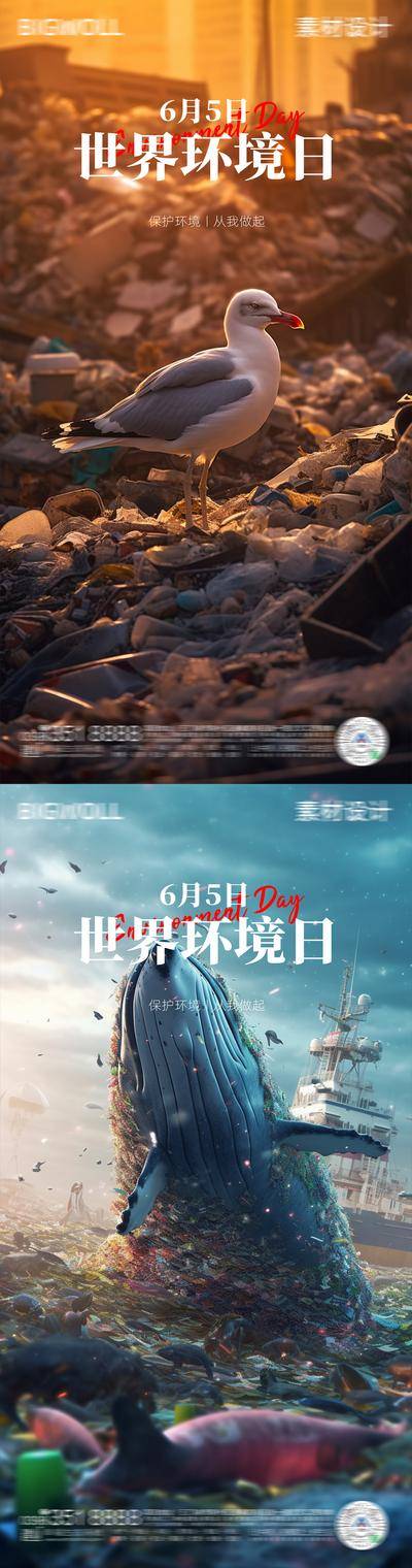 【南门网dcpsd.com】海报 公历节日 世界环境日 可循环 碳排放 污染 保护 海鸥 垃圾