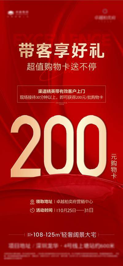 南门网 海报 房地产 推荐 经纪人 带看 购物卡 数字 红金 大字报 热销