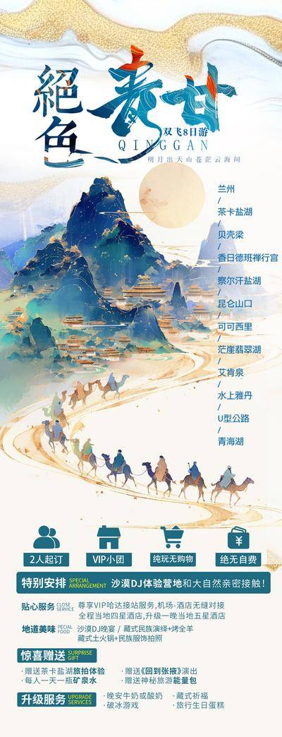 【南门网dcpsd.com】海报 长图 旅游 西北 青甘 丝绸之路 插画 行程 景点