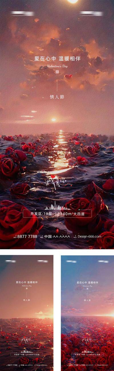 南门网 海报 公历节日 情人节 七夕 梦幻 粉红色 玫瑰 暗红