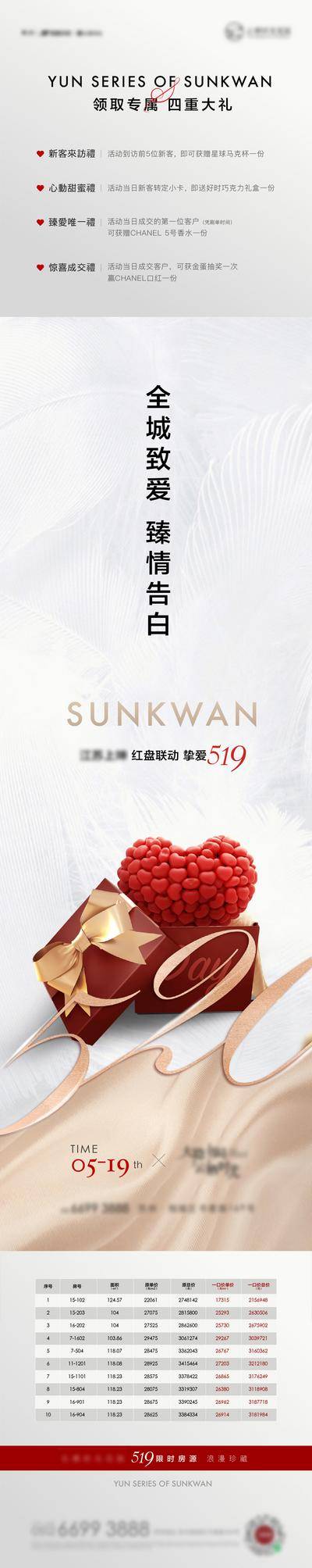 【南门网dcpsd.com】海报 长图 房地产 公历节日  情人节  520 告白 爱心 礼盒 白金 高端