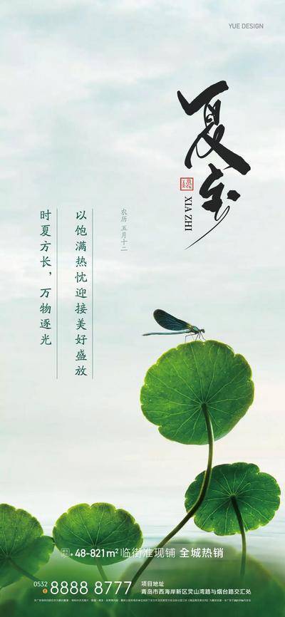 南门网 广告 海报 地产 夏至 节气 荷花 荷叶 简约 品质