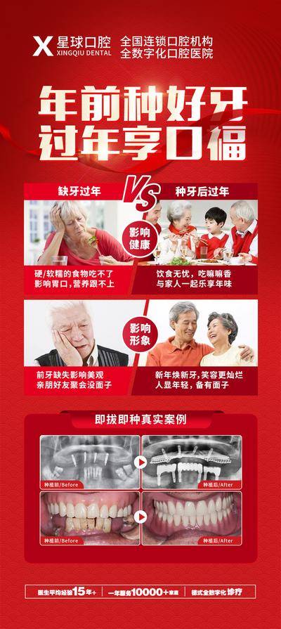 南门网 海报 海报 活动 口腔 种植牙 牙齿 红色 案例 牙科 对比 案例