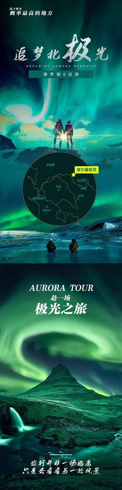 南门网 广告 海报 旅游 北极 人物 极光 俄罗斯 梦幻