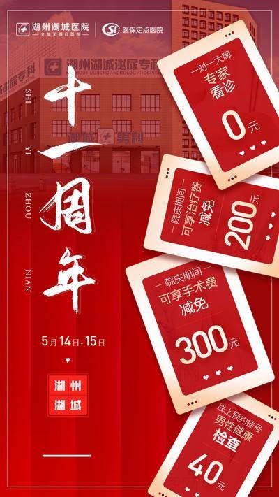 南门网 广告 医美 海报 周年庆 医美. 美业 红色 简约 高级