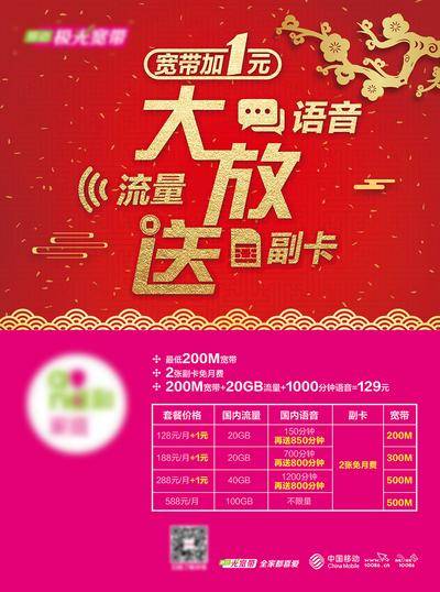 【南门网dcpsd.com】广告 海报 主画面 移动 新年促销季 一家人 合家欢 中国红 新春促销 家庭宽带金色大字报 通信 SIM卡 副卡