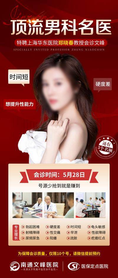 南门网 广告 海报 医美 专家 医疗 医院 医生 妇科 专家 会诊 红色 男性 男科 两性