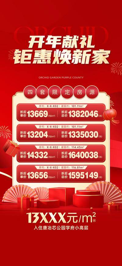 南门网 广告 海报 地产 特价房 质感 红金 新年 特惠 特惠房 房源 价值 过年 春节 喜庆 红色 唯美 高级