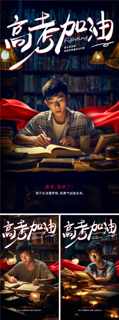 【南门网dcpsd.com】海报 教育 大字报 高考 读书 梦想 红色 绸带系列 台灯 挑灯夜战 复习 中考 学习 学生 努力 奋斗 作业 高中生 考试 应援