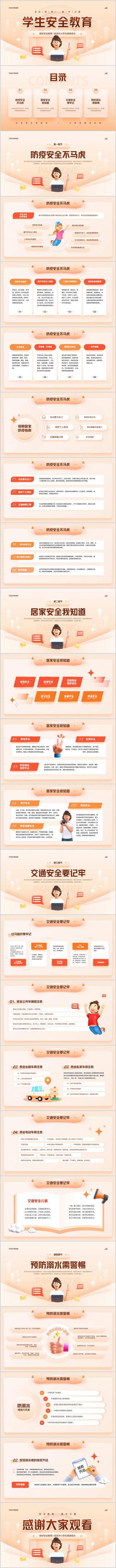 【南门网dcpsd.com】简约 高端 商务 PPT 橙色 中小学生 安全知识 教育普及 主题班会