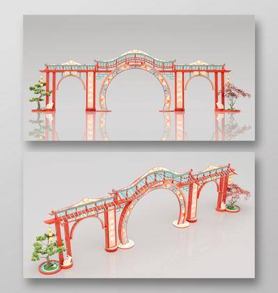 【南门网dcpsd.com】推头 龙门架 美陈 门头 中式 打卡点 DP点 展示 合影点 签到处 3D模型 C4D 古唐风 拱门