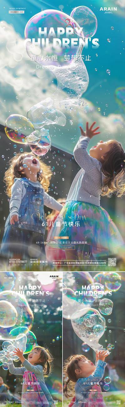 【南门网dcpsd.com】广告 海报 节日 儿童节 房地产 公历节日 六一 61 孩子 童心 童趣 梦想 吹泡泡 彩色气泡 梦幻 摄影 天空 阳光 简约