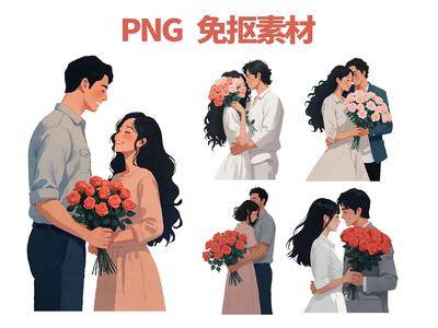 南门网 免抠素材 PNG 元素 插画素材 手绘风格 节日元素 情人节 传统节日 情侣 恋爱 520