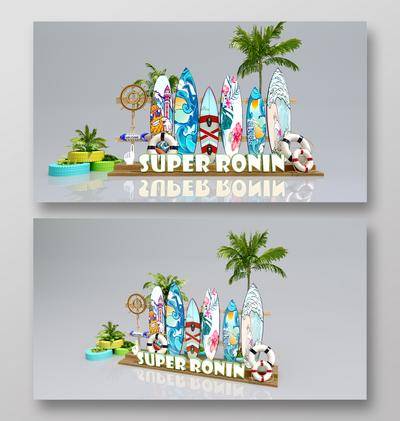 【南门网dcpsd.com】沙滩 海洋 冲浪 美陈 美陈设计 商场美陈 美陈布置 商业美陈 地产美陈 3d 3D立体 3d美陈 3d模型 3d渲染 3d效果图 夏日美陈 海岛主题 滑板