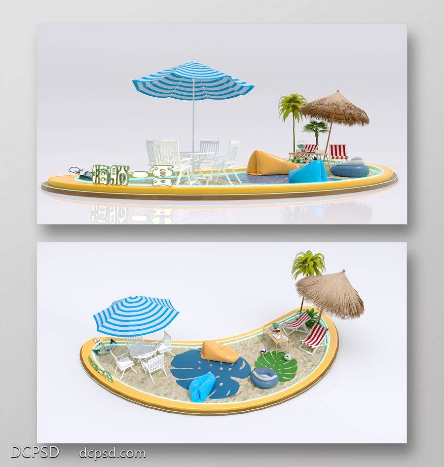 【南门网dcpsd.com】沙滩 泳池 休闲 美陈 商业美陈 地产美陈 3d 3D立体 3d美陈 3d模型 3d渲染 3d效果图 3d设计 美陈设计 商场美陈 美陈布置 夏日美陈 海岛主题