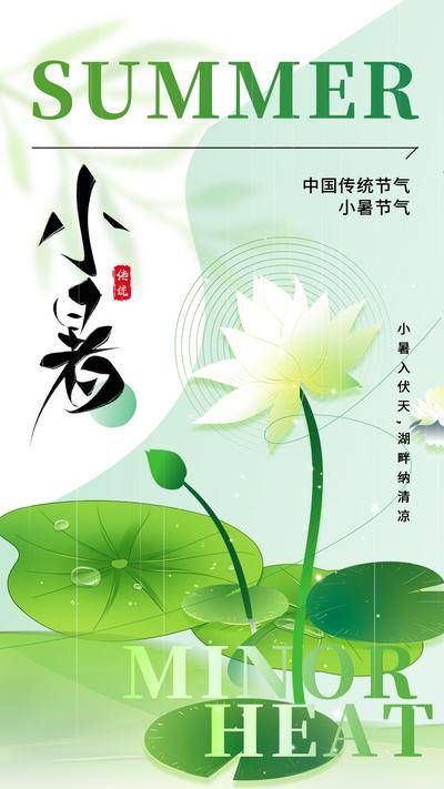 南门网 广告 海报 节气 小暑 插画 手绘 荷花