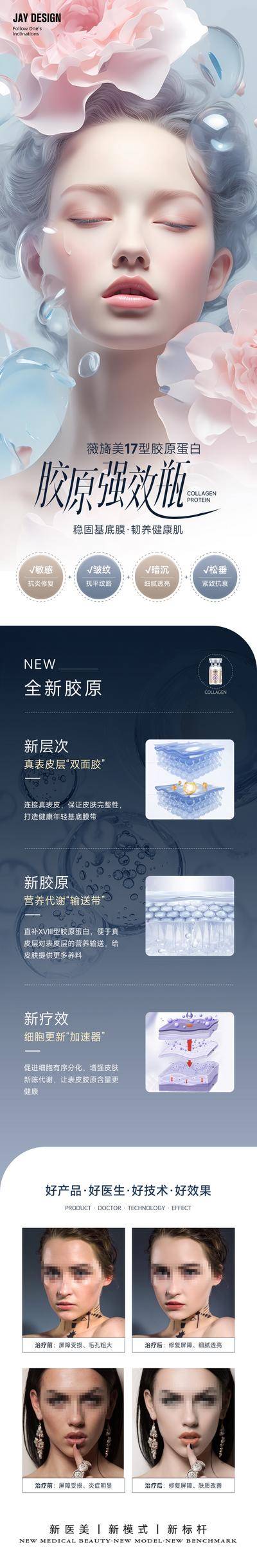 【南门网dcpsd.com】广告 海报 医美 整形 薇旖美 新品 首发 案例 对比 AI 细胞 胶原蛋白 童颜水光针 玻尿酸 产品 优雅 女神