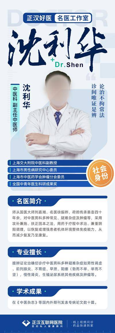 南门网 广告 海报 电商 人物 长图 展架 中式 高端排版 蓝色 大气 简介 名医 专家 医生 易拉宝 医疗 西医
