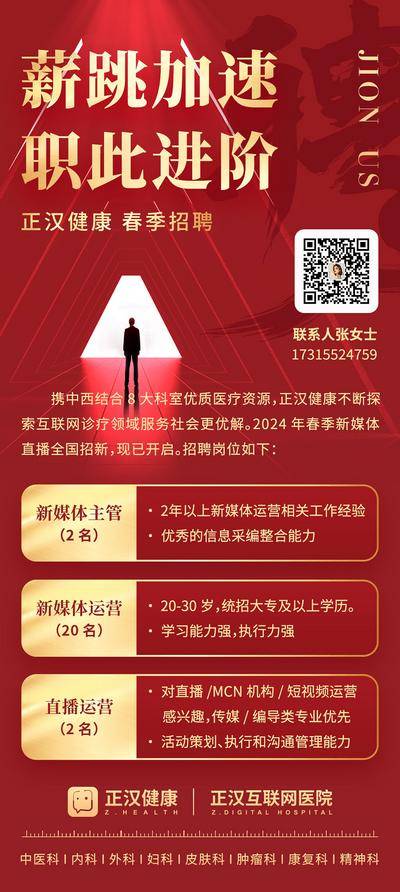 南门网 广告 海报 红金 招聘 招募 新媒体 医院 医疗 大气