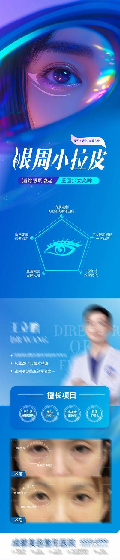 【南门网dcpsd.com】广告 海报 长图 双眼皮 专题 医美 高端 质感 创意 AI 美业 整形 美容 版式 排版设计 大气 高级 眼周小拉皮 眼睛 医生介绍 案例 对比图 光影