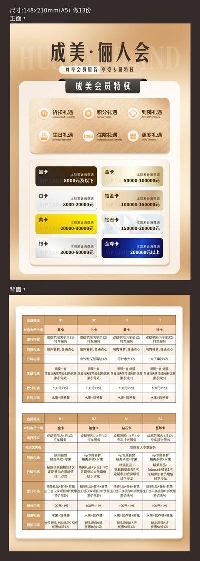 南门网 专题 医美 高端 VIP 质感 创意 医院 美业 整形 美容 版式 排版设计 大气 高级 简约 宣传 桌牌 DM 价格表 表格 VIP卡 会员卡 金色 权益 会议 权益