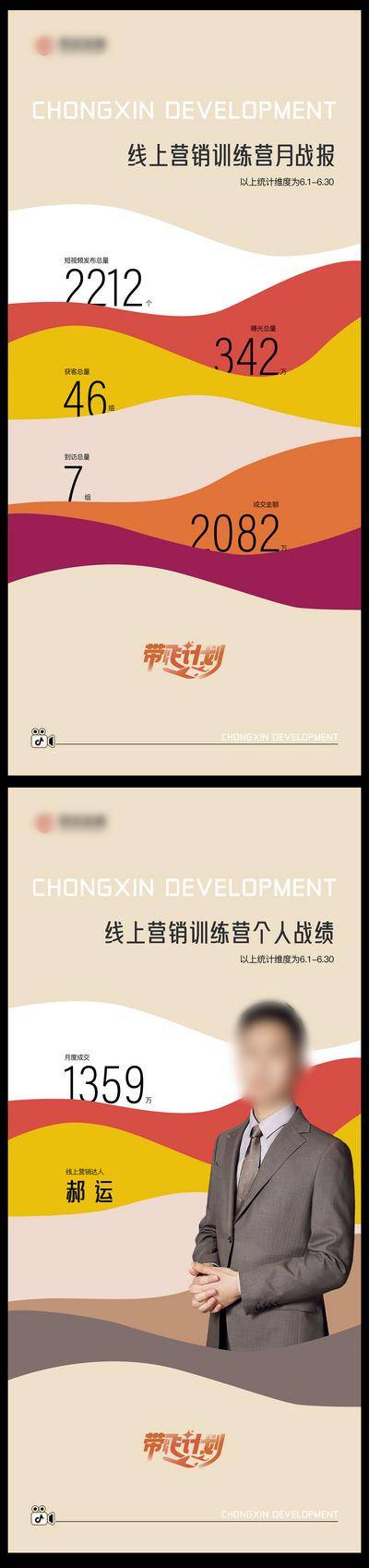 【南门网dcpsd.com】广告 地产 海报 战绩 业绩 人物 崇信线上营销数据海报模板 波纹 时尚 训练营 营销