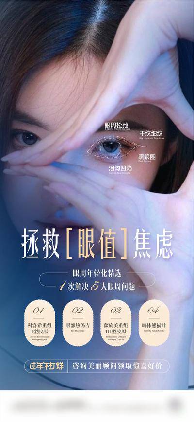 南门网 广告 海报 医美 眼镜 人物 高端 质感 创意 医院 美业 整形 美容 版式 大气 高级 模特 眼周抗衰 年轻化 套餐 科睿希 热玛吉 薇旖美 嗨体 眼周年轻化 项目 介绍 眼神 唯美