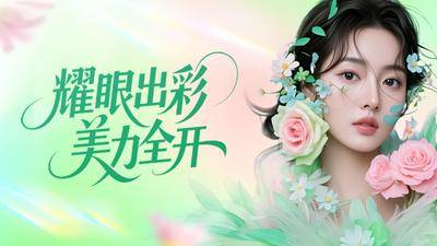 南门网 背景板 主画面 医美 高端 质感 创意 AI 模特 医院 医疗 美业 整形 塑形 轻医美 美容 版式 大气 高级 宣发 主题展板 主视觉 清新 春日 个性 春季 小清新 粉色云朵 粉绿色 花体字 粉色花朵 羽毛