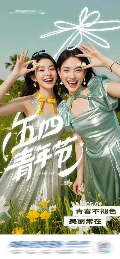 南门网 广告 医美 高端 青年节 质感 创意 AI 模特 医院 医疗 美业 整形 塑形 轻医美 美容 版式 排版 构图 大气 高级 宣发 五四 5.4 活泼 活力 青春 手绘 花 明媚 开心