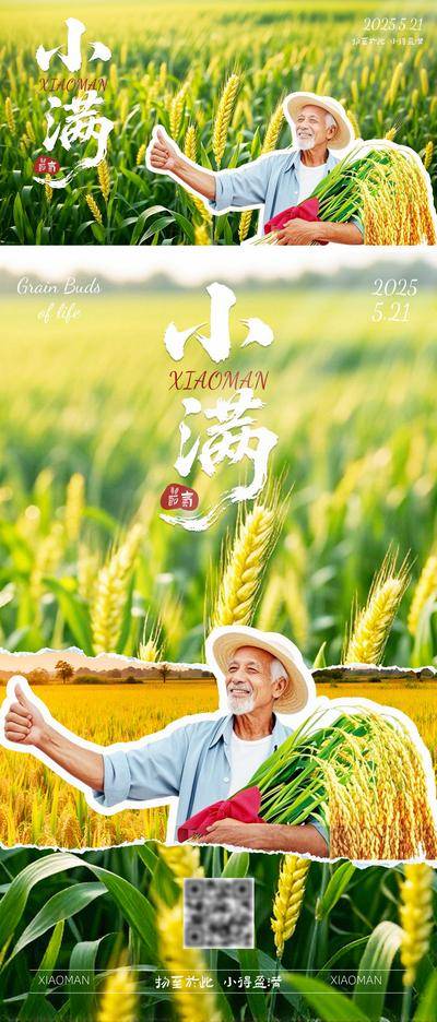 南门网 广告 海报 节气 小满 农民 小麦 丰收