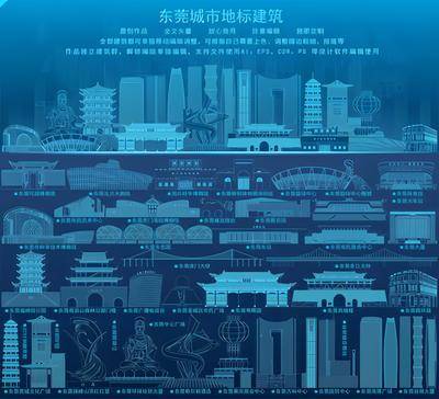 南门网 广告 海报 失量 东莞 城市 地标 线稿