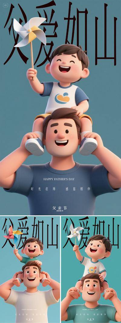南门网 广告 海报 节日 父亲节 3D 立体 系列 创意 父子